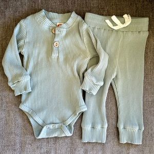 Soft Sage Green Ribbed Onesie Pants Set